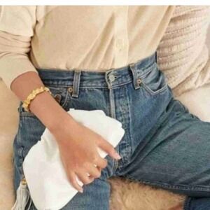 Understated Leather White Cloud Clutch Bag‎ with Gold Chain and Tassel Accessory